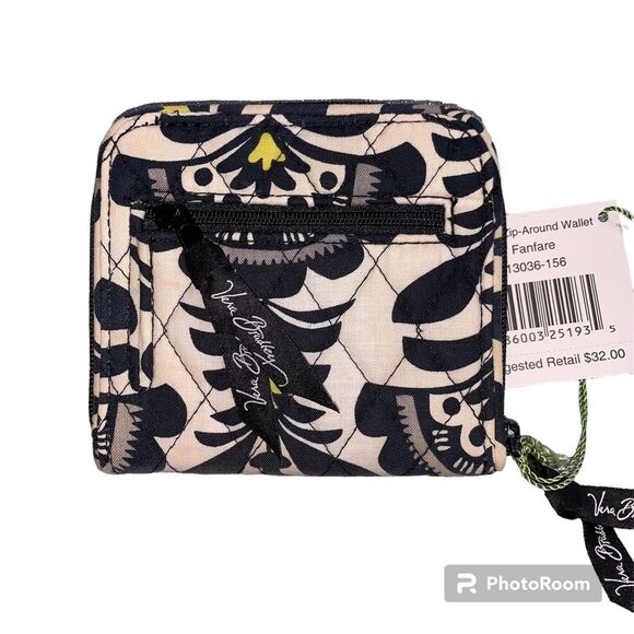 Vera Bradley Black Yellow and White Floral Print Zip-around Wallet - Picture 4 of 5